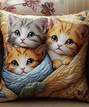 Cuddly Kittens Quilted Pillowcase - Charming Kitten Collage, Plush Quilted Decorative Cover For Cozy Bedrooms & Gifts
