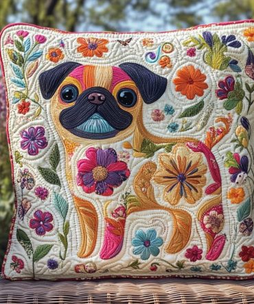 Snuggly Pug Quilted Pillow Cover — Cozy Cuddly Dog Accent Throw Pillow Sham, Machine-Washable Cotton Blend For Living Rooms