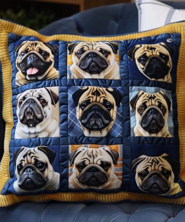 Adorable Pug Face Quilted Decorative Pillow Cover — Soft Throw Cushion For Dog Lovers, Home Décor & Gift-Ready Packaging