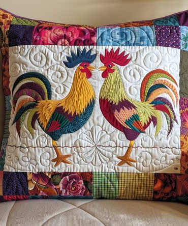 Cute Chicken Quilted Accent Pillow Cover – Playful Decorative Cushion Case For Nursery, Living Room & Rustic Spaces