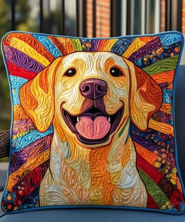 Cute Labrador Portrait Quilted Pillow Cover – Playful Dog Art Cushion Case For Nursery, Living Room & Gift For Dog Lovers