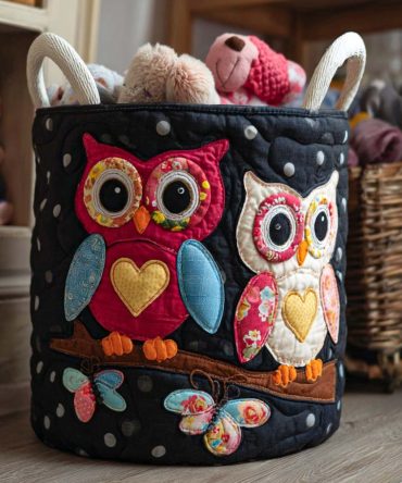 Cute Owl Quilted Laundry Hamper — Adorable Bedroom & Nursery Storage Basket, Foldable Laundry Hamper With Soft Quilted Fabric