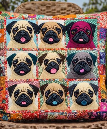 Adorable Pugs Quilted Pillowcase - Playful Dog Pillow Cover, Soft Quilted Cotton, Perfect Gift For Pug Owners, Easy Care
