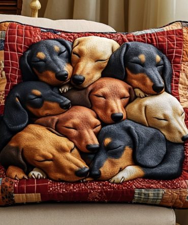 Dachshund Delight Quilted Pillowcase Cover — Charming Sausage Dog Decorative Pillow Sham, Quilted Bedding Accent For Dog Lovers