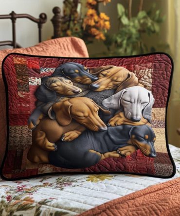 Dachshund Delight Quilted Decorative Pillow Cover — Cute Sausage Dog Throw Pillow, Pet Lover Accent Cushion Case, Soft Cotton Blend For Sofa & Bed