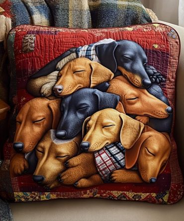 Dachshund Delight Quilted Pillow Cover - Cute Sausage Dog Throw Pillowcase For Dog Lovers, Soft Pet-Themed Decorative Accent