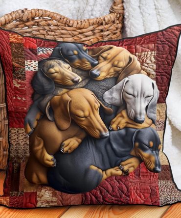 Dachshund Quilted Decorative Pillow Cover - Cute Wiener Dog Throw Pillowcase For Living Room, Soft Accent Cushion Case