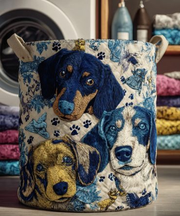 Dachshund Blue Sketch Quilted Laundry Hamper — Charming Dog Print Storage Basket For Pet Lovers & Kids
