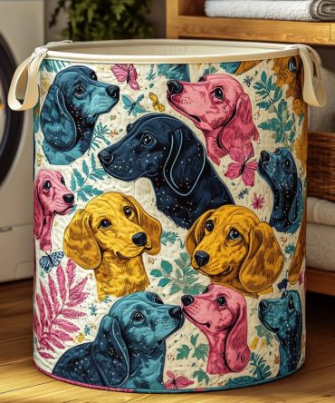 Vibrant Color-Pop Dachshund Quilted Laundry Hamper — Bright Dog-Print Storage Basket, Foldable Padded Cotton, Stylish Laundry Organizer, Large-Capacity & Easy-Care