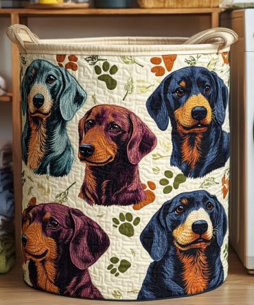 Cozy Paws Dachshund Quilted Laundry Hamper — Soft Padded Dog-Print Storage Basket, Foldable Cotton Laundry Organizer For Bedroom & Nursery, Large-Capacity & Easy-Care