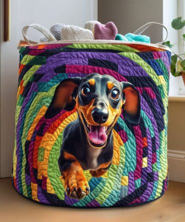 Quilted Pet-Themed Storage Hamper - Dachshund Delight Fabric Organizer, Foldable Laundry & Toy Bin, Durable Cute Design For Home