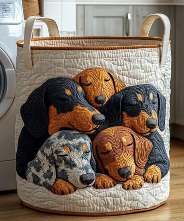 Dachshund Dream Quilted Laundry Hamper — Playful Sausage Dog Design Collapsible Fabric Basket With Sturdy Handles, Quilted Structure & Machine-Washable Liner