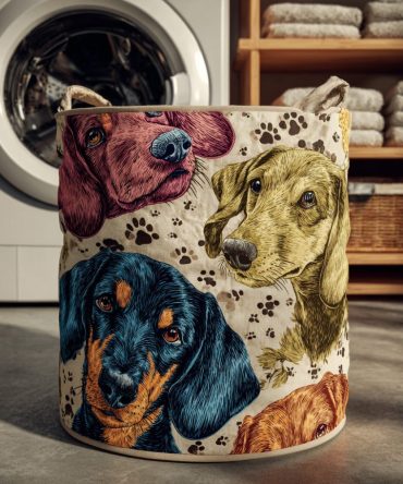 Floral Harmony Dachshund Quilted Laundry Hamper — Botanical Dog-Print Storage Basket, Padded Quilt Fabric, Foldable Laundry Organizer, Large-Capacity & Easy-Care