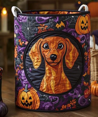 Dachshund Glow Quilted Laundry Hamper - Cute Dog Print Storage Basket, Lightweight Fabric Hamper With Handles For Pet Lovers