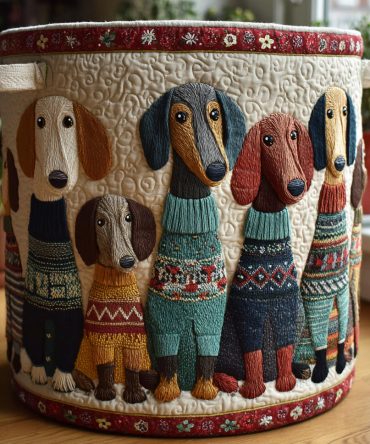 Dachshund Harmony Quilted Laundry Hamper — Foldable Decorative Laundry Basket With Handles For Pet Lovers & Stylish Home Organization