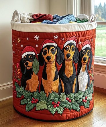 Dachshund Joy Quilted Laundry Hamper — Adorable Long-Dog Print Foldable Laundry Basket, Lightweight & Durable For Home Storage