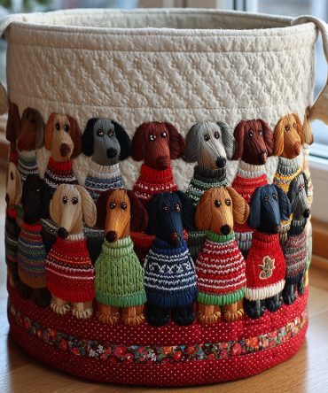 Dachshund Parade Quilted Laundry Hamper – Fun Dog-Print Decorative Laundry Basket, Durable Fabric Storage With Portable Handles
