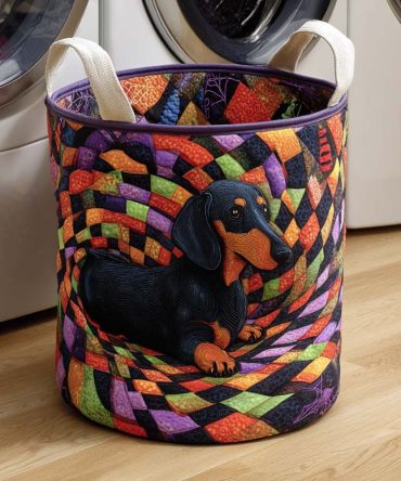 Dachshund Spiral Quilted Laundry Basket – Dog Lover Fabric Hamper With Playful Spiral Design, Foldable Clothes Organizer And Carry Handles