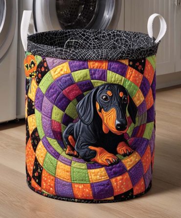 Dachshund Spiral Quilted Laundry Hamper – Cute Collapsible Fabric Storage Basket With Handles For Clothes, Toys & Small Spaces