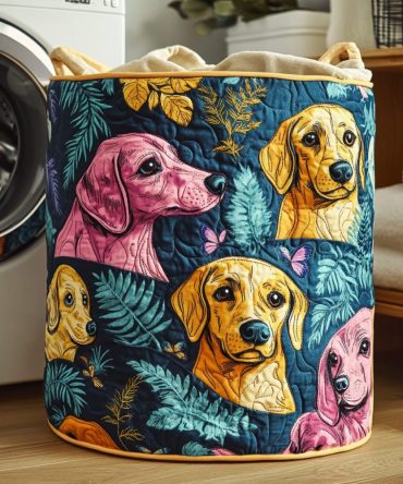 Tropical Dachshund Night Quilted Laundry Hamper — Fun Dachshund Print Foldable Laundry Basket With Handles For Beachy Vibes