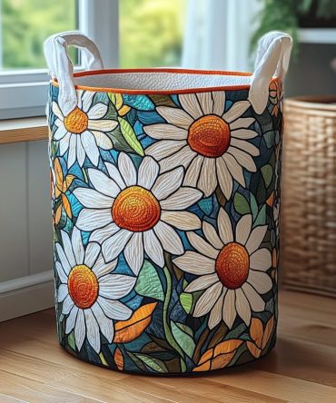 Daisy Bliss Quilted Laundry Hamper - Bright Floral Quilted Basket, Collapsible Durable Lined Hamper For Home Organization