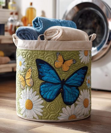 Daisy Butterfly Garden Quilted Laundry Hamper — Fresh Floral Foldable Laundry Basket For Home, Nursery & Dorm Rooms