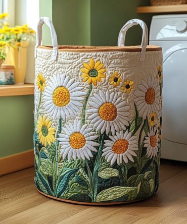 Daisy Charm Quilted Laundry Hamper — Fresh Floral Foldable Basket With Reinforced Handles & Lightweight Design
