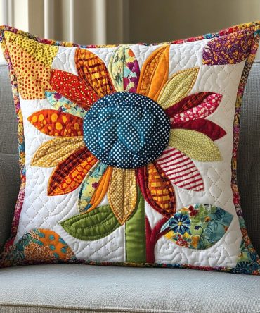 Daisy Dance Quilted Pillow Cover - Fresh Floral Decorative Pillowcase For Sofa & Bed, Cotton-Blend Quilted Sham, Breathable & Washable