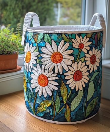 Daisy Haven Quilted Laundry Hamper — Cheerful Floral Foldable Basket For Bathroom & Bedroom, Lightweight Durable Storage