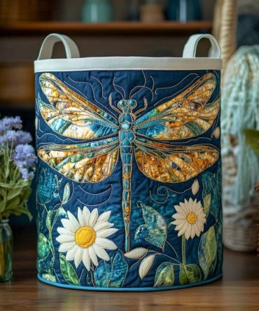 Daisy Sky Quilted Laundry Hamper – Cheerful Daisy Print Fabric Basket With Sturdy Handles, Collapsible Organizer For Home & Nursery