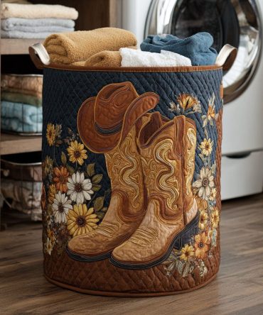 Daisy Trails Quilted Laundry Hamper — Cheerful Floral Fabric Basket With Handles, Collapsible Storage For Bright & Fresh Home Organization