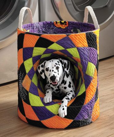 Dalmatian Spiral Dot Quilted Laundry Hamper – Stylish Spot-Pattern Fabric Basket, Foldable Organizer For Home & Nursery