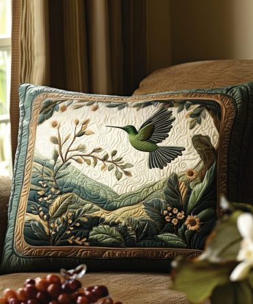 Dancing Feathers Quilted Accent Pillow Cover — Stylized Feather Motif, Lightweight Quilted Throw Sham For Boho & Modern Eclectic Spaces