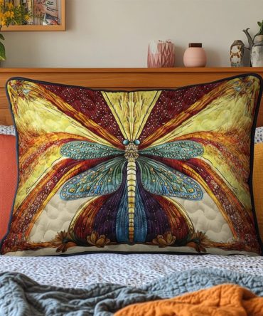 Dancing Dragonfly Quilted Pillow Cover — Elegant Dragonfly Motif With Delicate Stitching, Soft Breathable Cotton Blend, Decorative Pillow Case