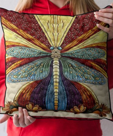 Dancing Dragonfly Quilted Pillow Cover - Botanical-Inspired Decorative Throw Pillowcase, Lightweight Cotton Blend For Indoor & Patio