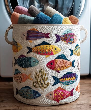 Playful Dancing Fish Quilted Laundry Hamper — Ocean-Themed Fabric Basket For Kids, Bathroom & Toy Storage — Foldable, Lightweight & Easy-Care