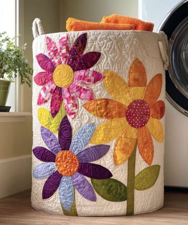 Dandelion Days Quilted Fabric Hamper - Bright Floral Collapsible Laundry Basket For Cheerful, Practical Home Storage