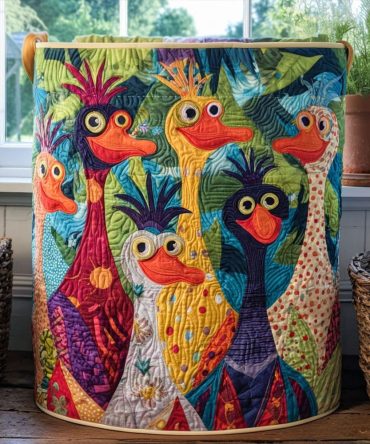 Dandelion Ducks Quilted Laundry Hamper — Floral Duck Print Foldable Laundry Basket With Soft Padding For Charming Home Storage