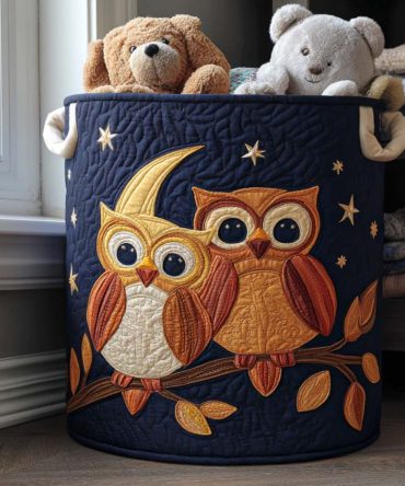 Dark Hooter Quilted Laundry Hamper — Stylish Black Quilted Laundry Basket With Sturdy Handles, Foldable Design & Sleek Bedroom Accent