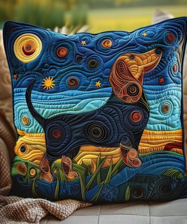 Dashie Night Sky Quilted Pillow Cover — Cute Dachshund Constellation Throw Pillowcase, Quilted Soft Texture, Ideal Gift For Dog Lovers & Decor