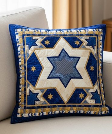 David Emblem Quilted Pillow Cover — Heraldic Emblem Throw Pillowcase, Refined Quilted Accent For Traditional & Colonial Home Decor, Washable