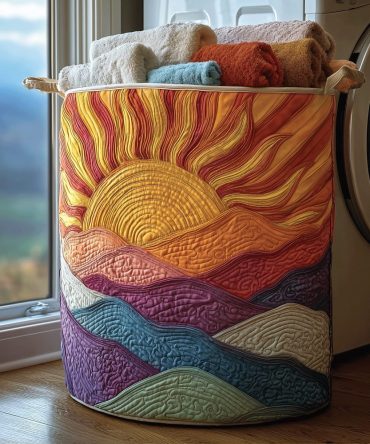 Dawn Horizon Quilted Laundry Hamper — Modern Quilted Cotton Basket With Handles, Collapsible Large Capacity Storage For Home