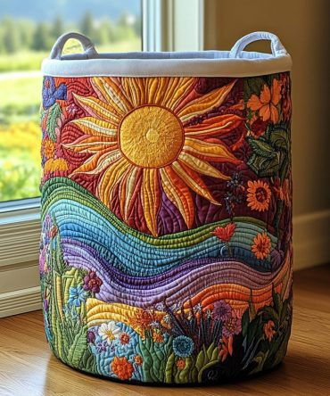 Dawn Meadow Quilted Laundry Basket - Soft Quilted Fabric Hamper With Floral Motif, Large Foldable Laundry Organizer For Bedroom & Closet