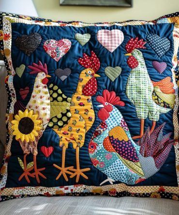 Dazzling Chicken Quilted Cushion Cover – Statement Farmhouse Pillow Case With Bold Pattern, Soft Texture & Easy Maintenance