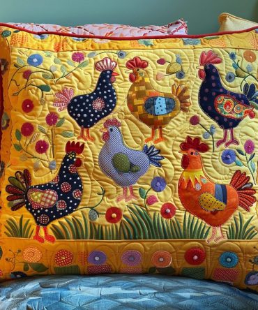Dazzling Chicken Quilted Accent Pillow Cover – Eye-Catching Farmhouse Cushion Case With Durable Stitching And Soft Finish