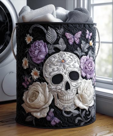Death Beauty Quilted Laundry Hamper — Dramatic Dark Floral Fabric Basket, Foldable Storage With Gothic-Chic Style For Home