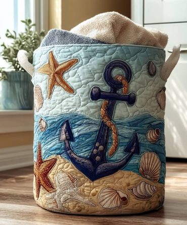 Deep Blue Bound Quilted Laundry Basket Hamper – Deep-Sea Toned Foldable Laundry Bin, Quilted Durable Clothes Organizer For Bedroom & Bathroom