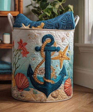 Deep Blue Quilted Laundry Hamper — Elegant Navy Fabric Basket With Handles, Collapsible Durable Hamper For Bedroom & Bathroom Storage