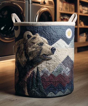 Deep Forest Quilted Storage Hamper — Spacious Foldable Laundry Basket With Woodland Print, Sturdy Handles & Cozy Quilting Finish