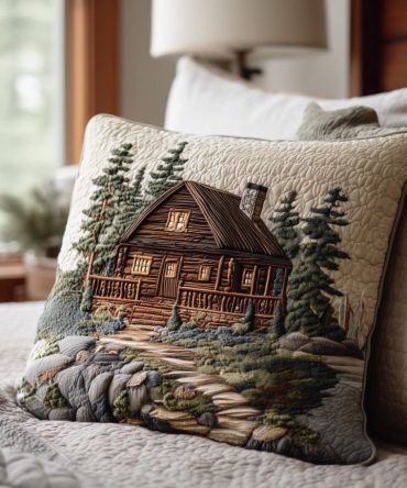 Deep Forest Spirit Quilted Throw Pillow Cover — Woodland Deer & Tree Motif Decorative Pillow Case For Rustic & Cabin Interiors
